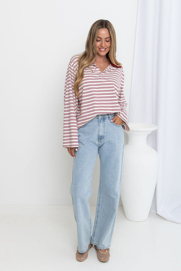 Drew Rugby Jersey Top - Cream with Red & Blue Stripes