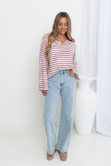 Drew Rugby Jersey Top - Cream with Red & Blue Stripes - The Self Styler