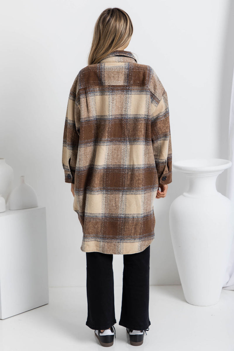 Camilla Longline Shacket - Brown Plaid - The Self Styler