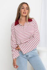 Drew Rugby Jersey Top - Cream with Red & Blue Stripes - The Self Styler