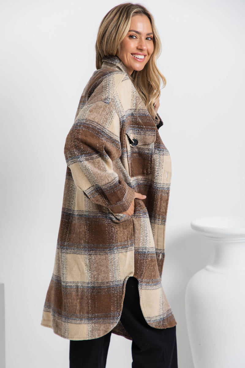 Camilla Longline Shacket - Brown Plaid - The Self Styler