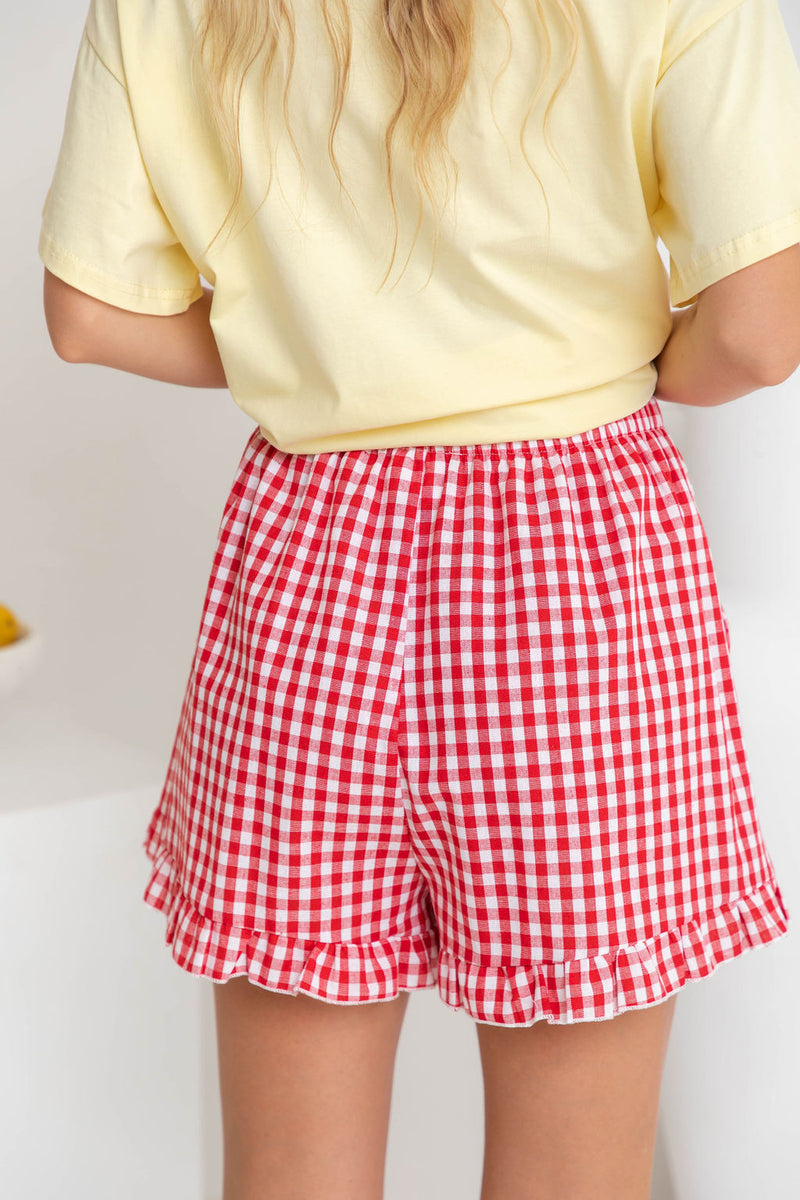 Charlie Frill Shorts - Red Gingham - The Self Styler