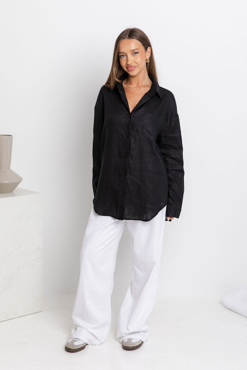 Archie Relaxed-Fit Linen Shirt - Black - The Self Styler