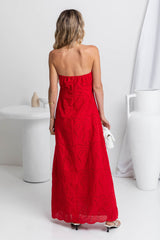 Gracie Strapless Maxi Dress - Red Broderie Anglaise - The Self Styler