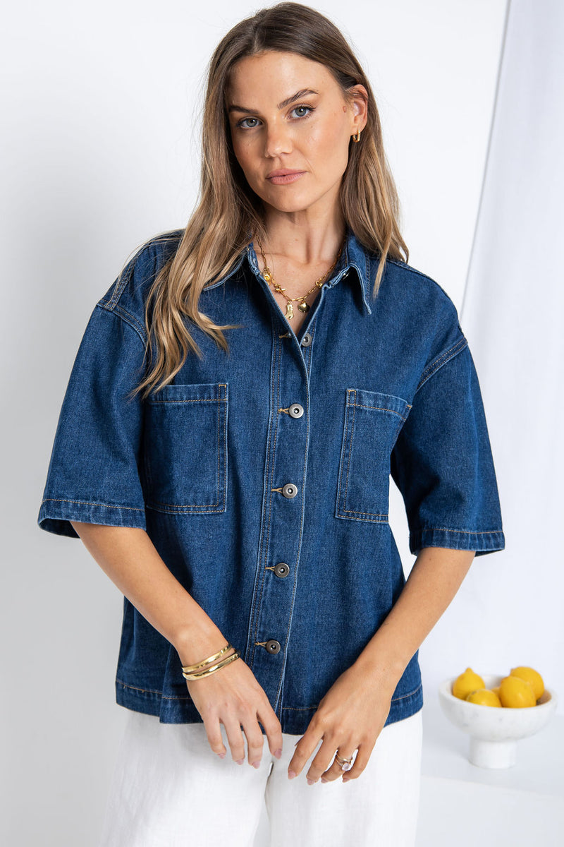 Dylan Denim Shirt - Dark Wash - The Self Styler - The Self Styler