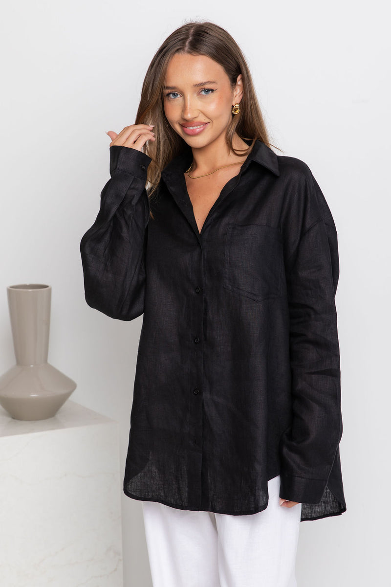 Archie Relaxed-Fit Linen Shirt - Black - The Self Styler
