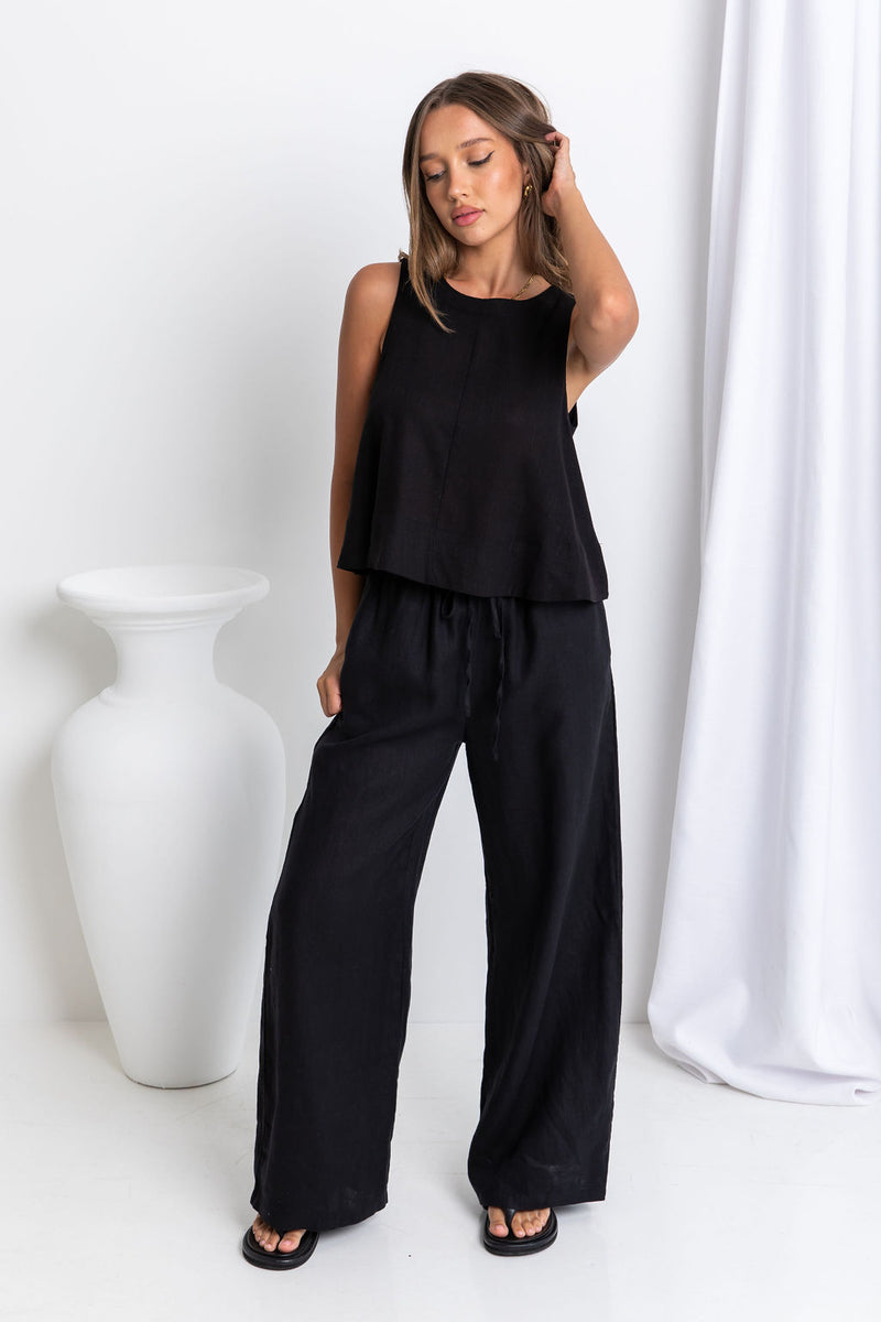 Tahlia Linen Pants - Black - The Self Styler