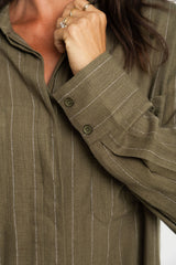 Jagger Shirt - Olive Green Pinstripe - The Self Styler