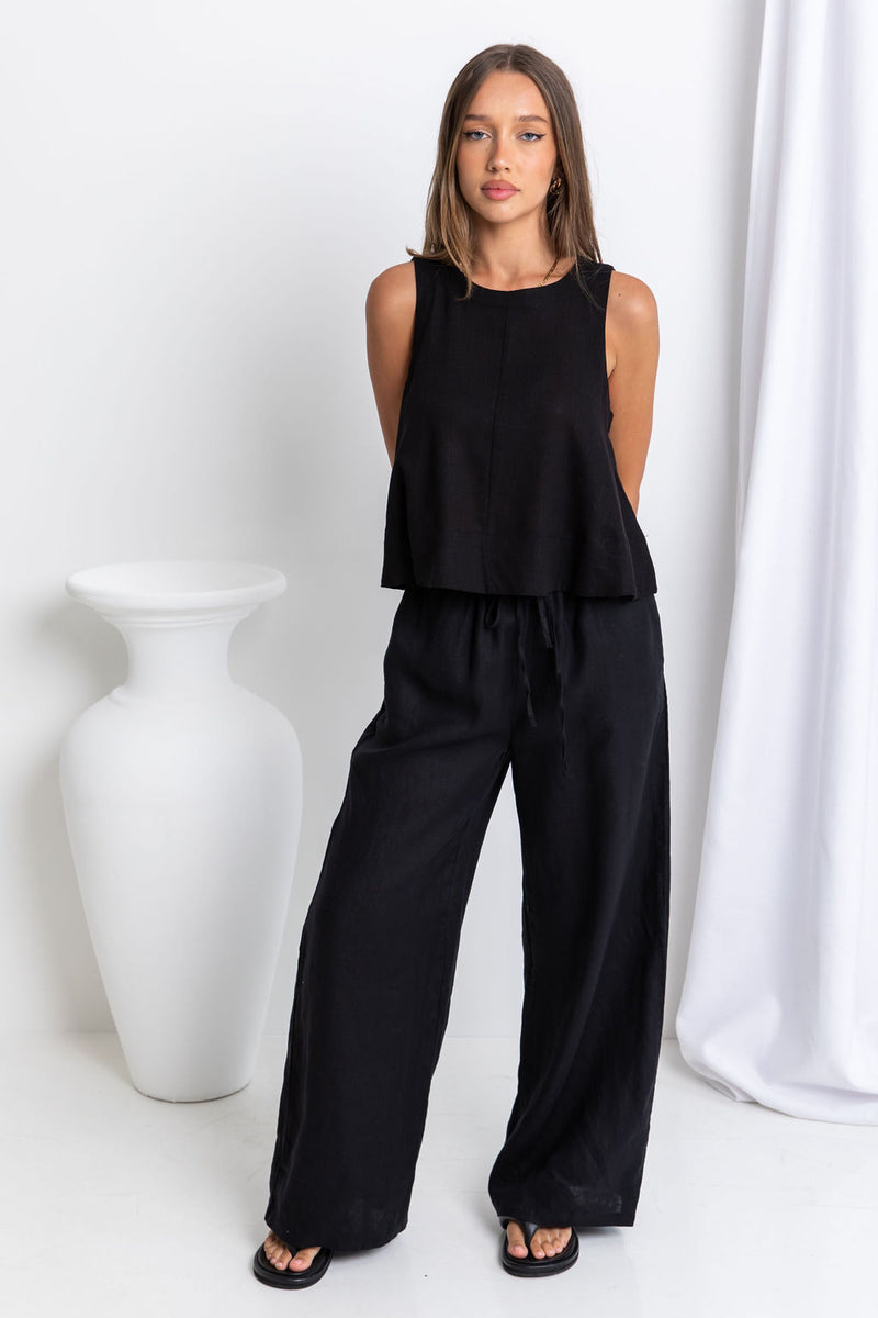 Tahlia Linen Pants - Black - The Self Styler