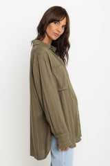 Jagger Shirt - Olive Green Pinstripe - The Self Styler