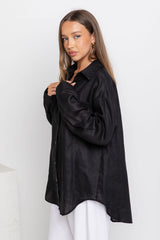 Archie Relaxed-Fit Linen Shirt - Black - The Self Styler