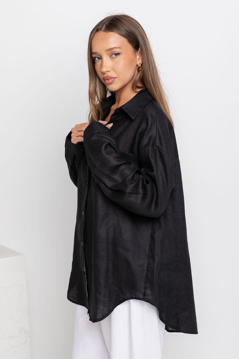 Archie Relaxed-Fit Linen Shirt - Black - The Self Styler