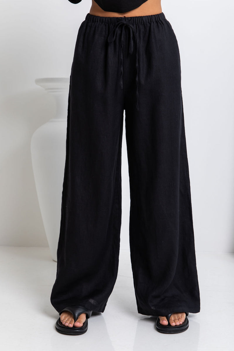 Tahlia Linen Pants - Black - The Self Styler