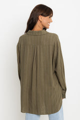 Jagger Shirt - Olive Green Pinstripe - The Self Styler