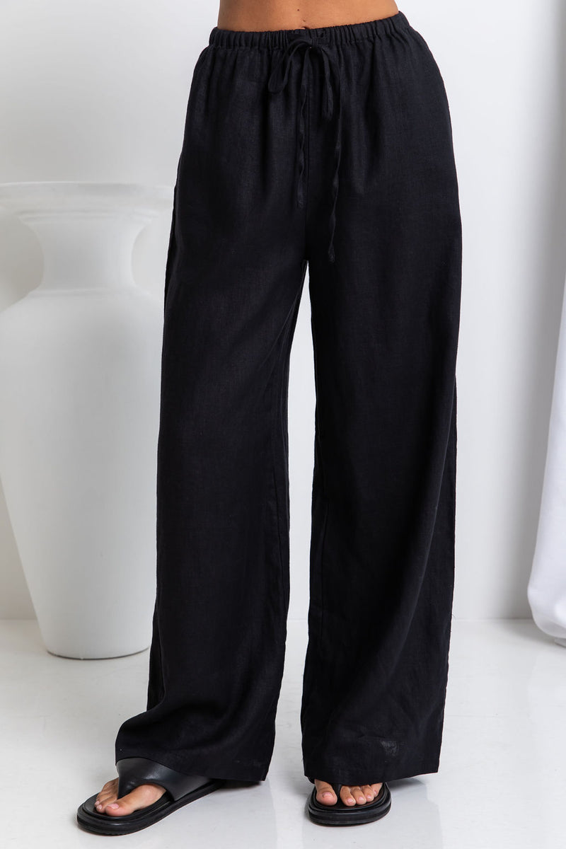 Tahlia Linen Pants - Black - The Self Styler