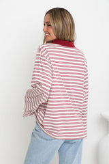 Drew Rugby Jersey Top - Cream with Red & Blue Stripes - The Self Styler