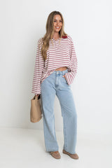 Drew Rugby Jersey Top - Cream with Red & Blue Stripes - The Self Styler
