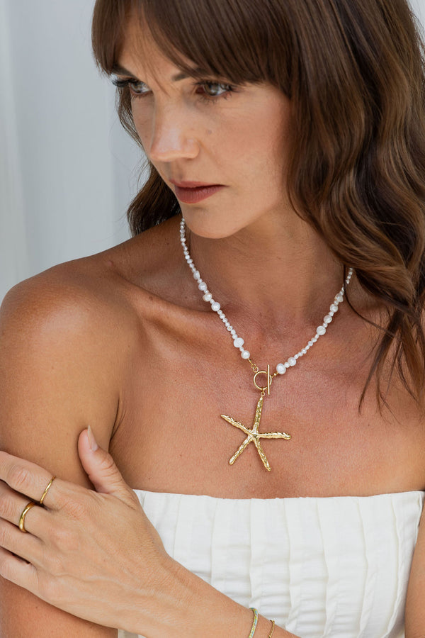 Aria Starfish Pearl Necklace - Gold - Suni and Sol