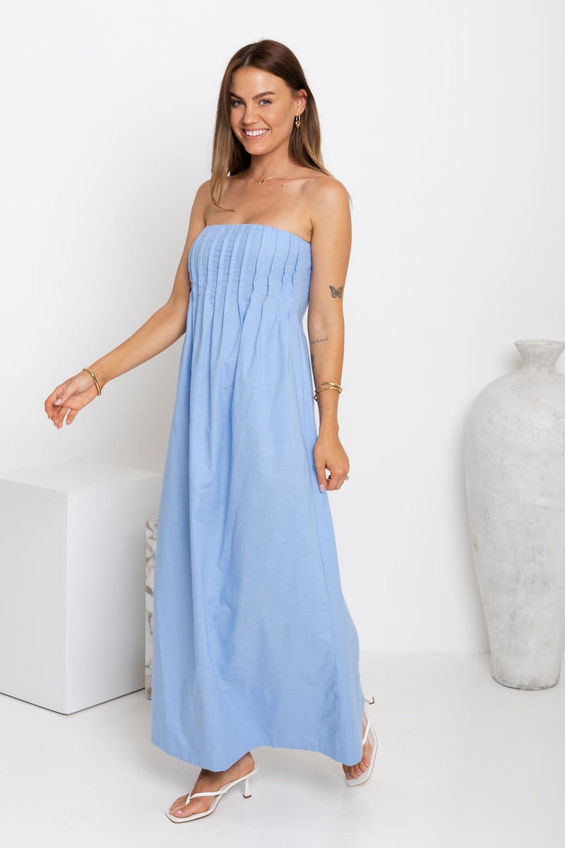 Ava Strapless Maxi Dress - Blue - The Self Styler