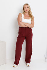 Savannah Straight-Leg Stripe Pants - Burgundy - The Self Styler