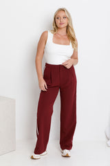 Savannah Straight-Leg Stripe Pants - Burgundy - The Self Styler