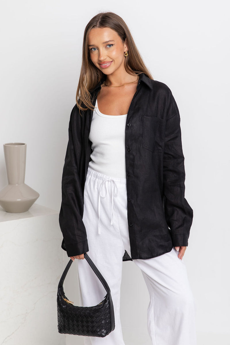 Archie Relaxed-Fit Linen Shirt - Black - The Self Styler