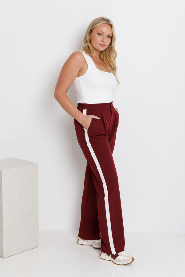 Savannah Straight-Leg Stripe Pants - Burgundy - The Self Styler