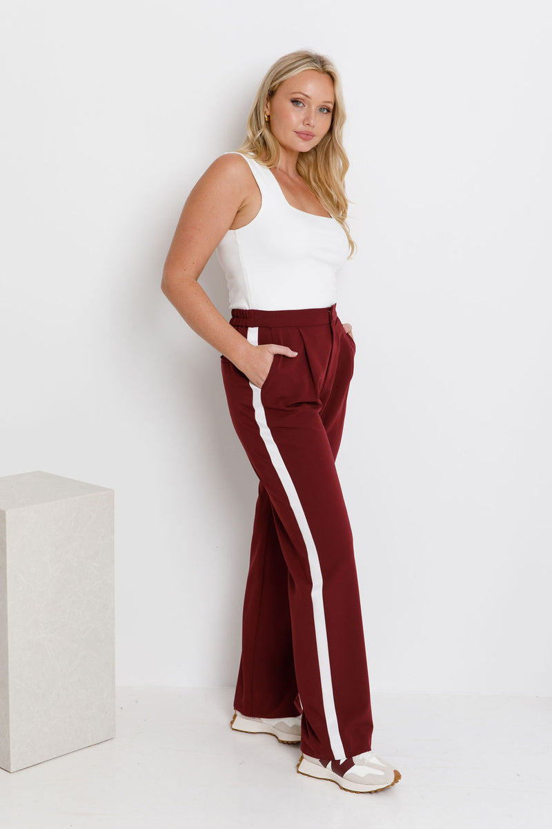 Savannah Straight-Leg Stripe Pants - Burgundy - The Self Styler
