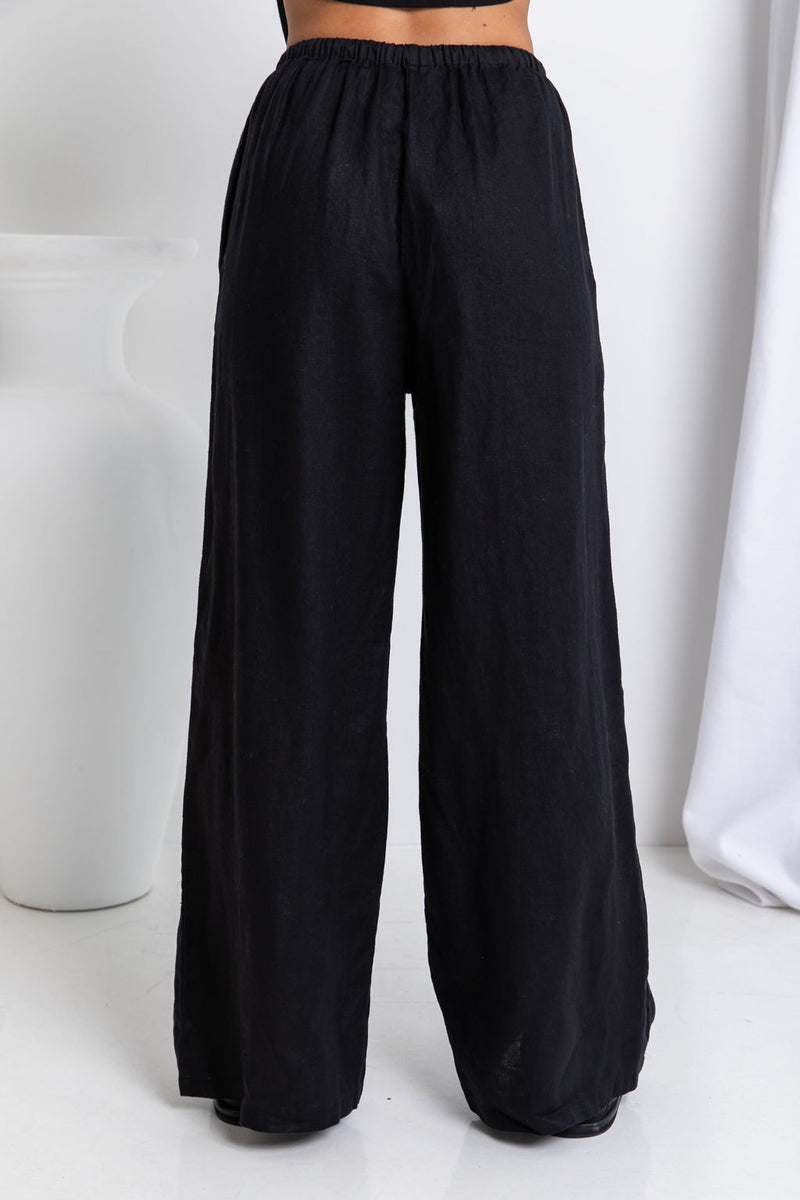 Tahlia Linen Pants - Black - The Self Styler