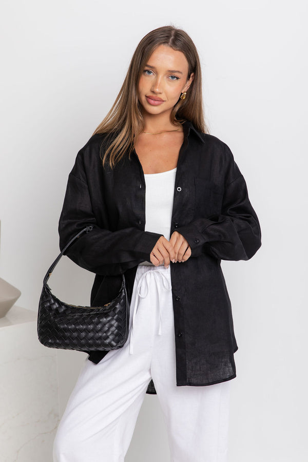 Archie Relaxed-Fit Linen Shirt - Black - The Self Styler