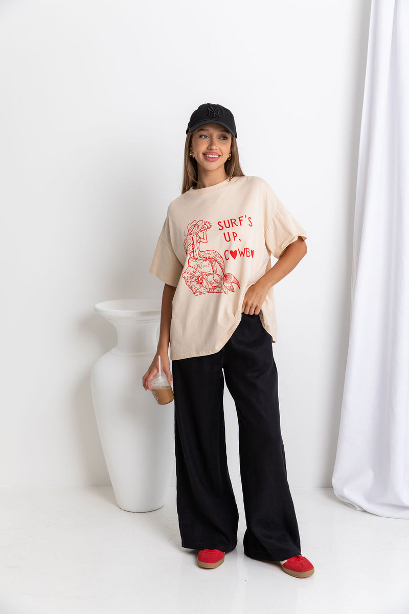 Kenni Relaxed-Fit Graphic Tee - Beige - The Self Styler