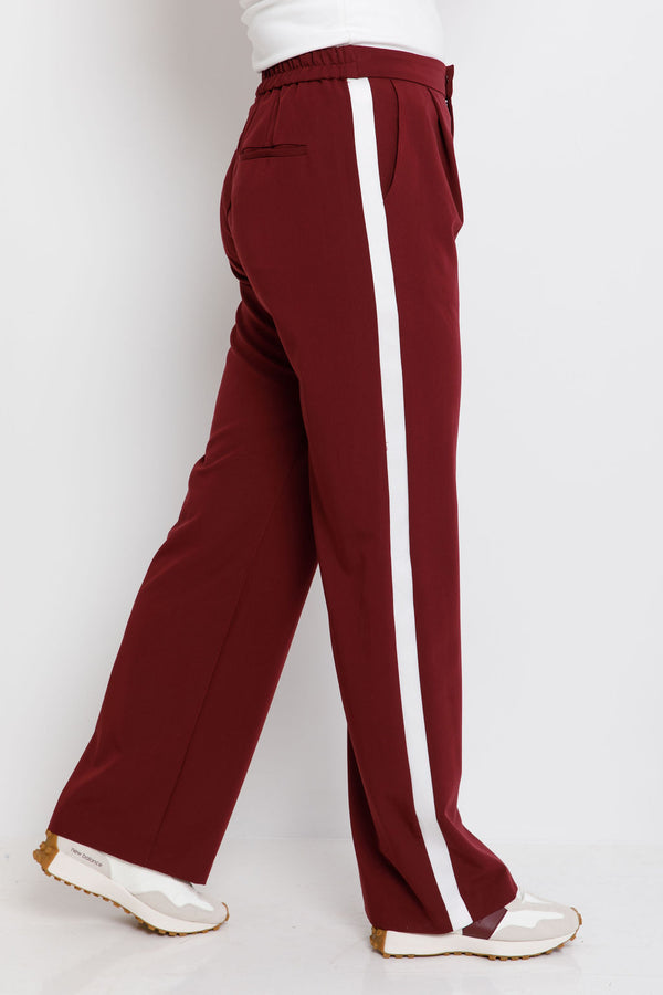 Savannah Straight-Leg Stripe Pants - Burgundy - The Self Styler