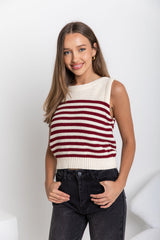 Bonnie Knit Top - Cream & Burgundy Stripe - The Self Styler