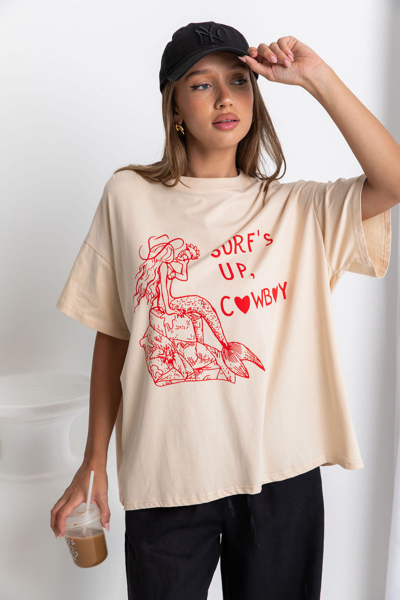 Kenni Relaxed-Fit Graphic Tee - Beige - The Self Styler