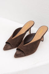 Mabel Pointed Toe Mules - Chocolate Brown Suede - Siren - The Self Styler