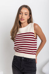 Bonnie Knit Top - Cream & Burgundy Stripe - The Self Styler