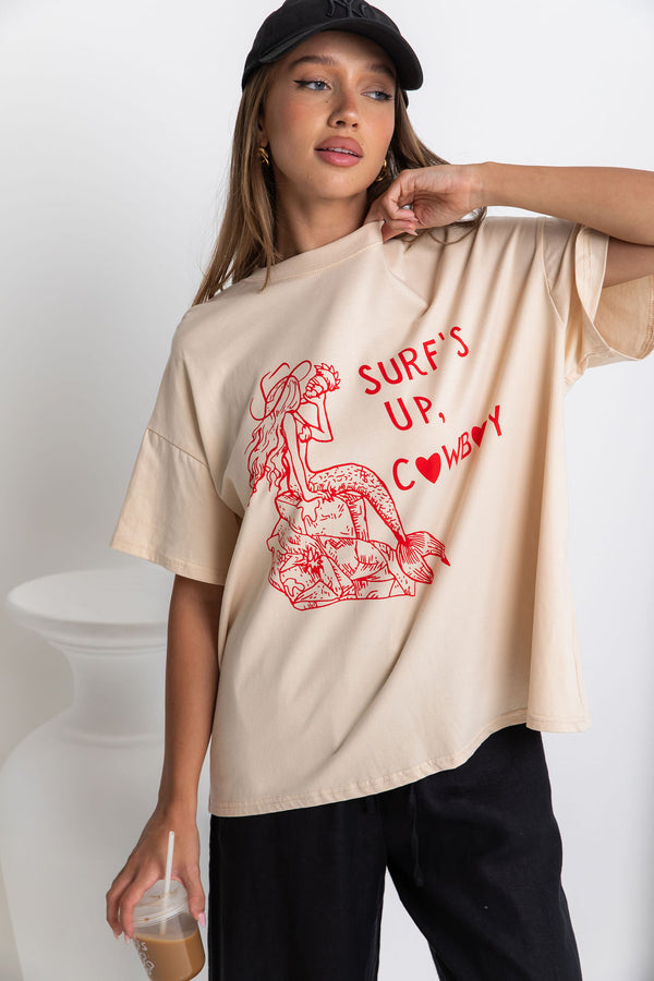Kenni Relaxed-Fit Graphic Tee - Beige - The Self Styler