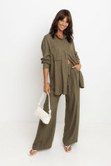 Sloane Straight-Leg Pants - Olive Green Pinstripe - The Self Styler