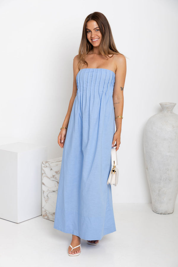 Ava Strapless Maxi Dress - Blue - The Self Styler
