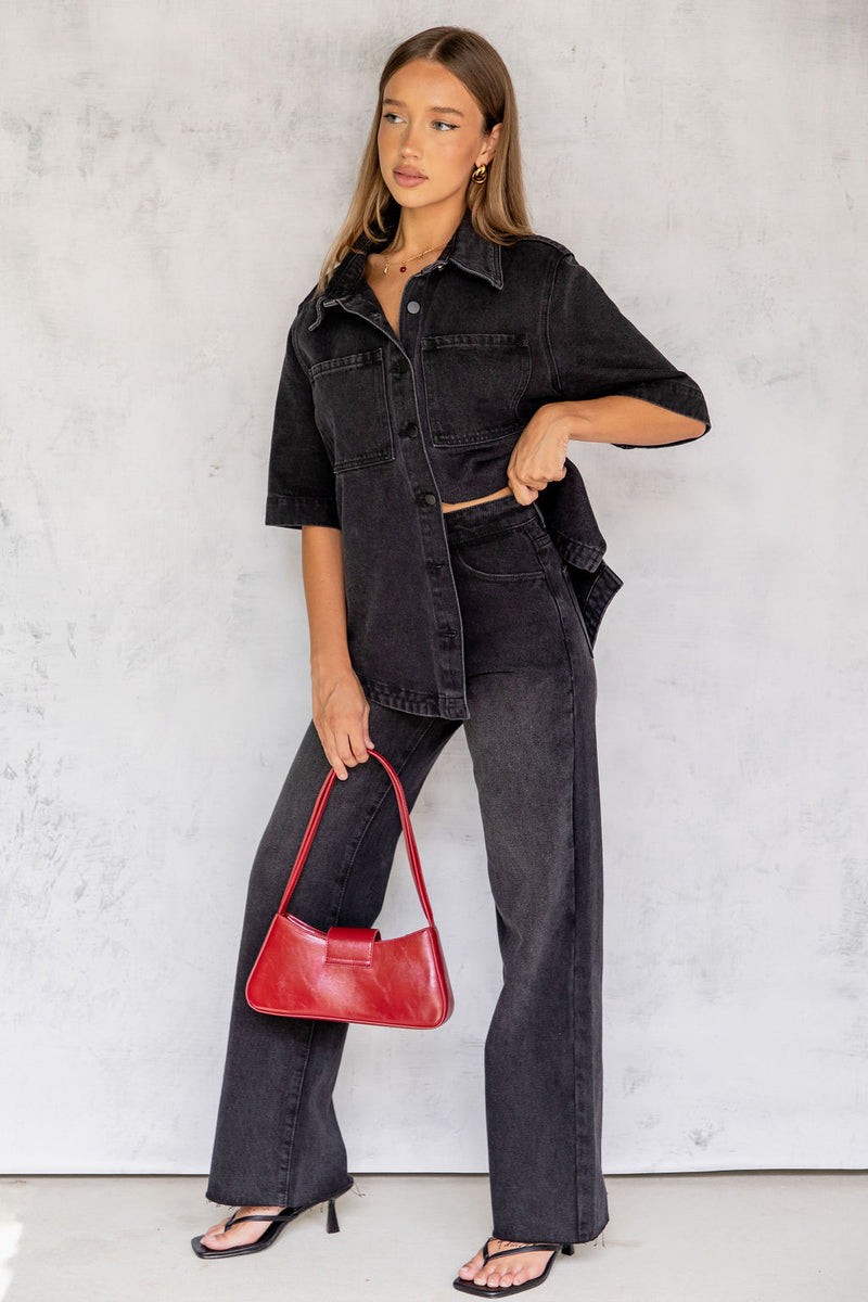 Dakota High-Rise Wide-Leg Denim Jeans - Black Wash - The Self Styler - The Self Styler