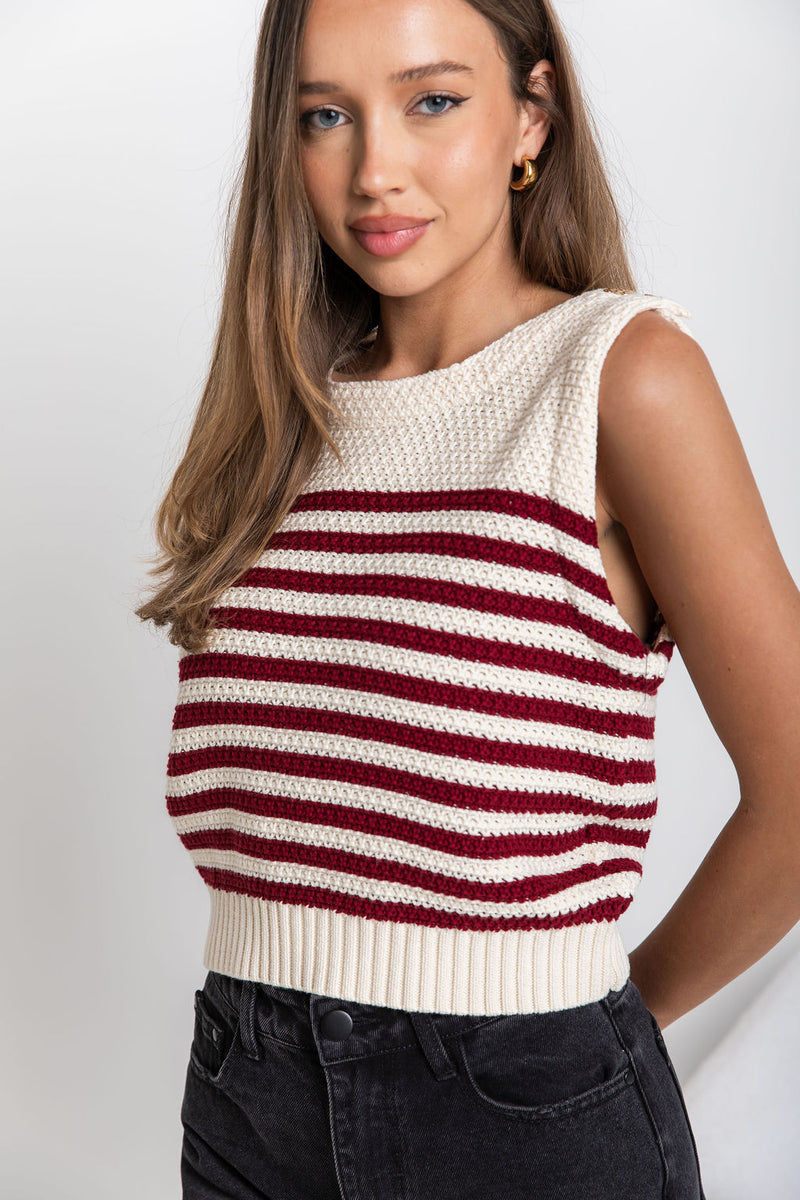 Bonnie Knit Top - Cream & Burgundy Stripe - The Self Styler