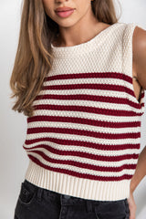 Bonnie Knit Top - Cream & Burgundy Stripe - The Self Styler