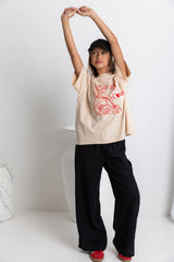 Kenni Relaxed-Fit Graphic Tee - Beige - The Self Styler
