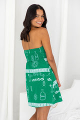 Zelka Tube Mini Dress - Greek Print - Green - The Self Styler