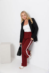 Savannah Straight-Leg Stripe Pants - Burgundy - The Self Styler