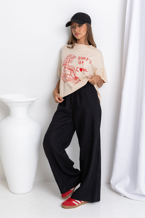 Kenni Relaxed-Fit Graphic Tee - Beige - The Self Styler