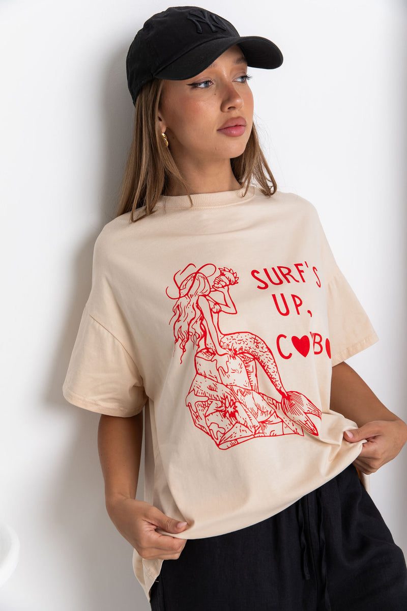 Kenni Relaxed-Fit Graphic Tee - Beige - The Self Styler