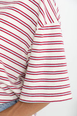 Ryan Relaxed-Fit Tee - Cream with Red & Blue Stripes - The Self Styler