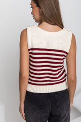 Bonnie Knit Top - Cream & Burgundy Stripe - The Self Styler