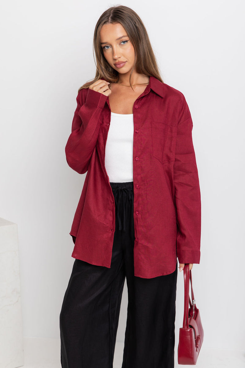 Archie Relaxed-Fit Linen Shirt - Burgundy - The Self Styler